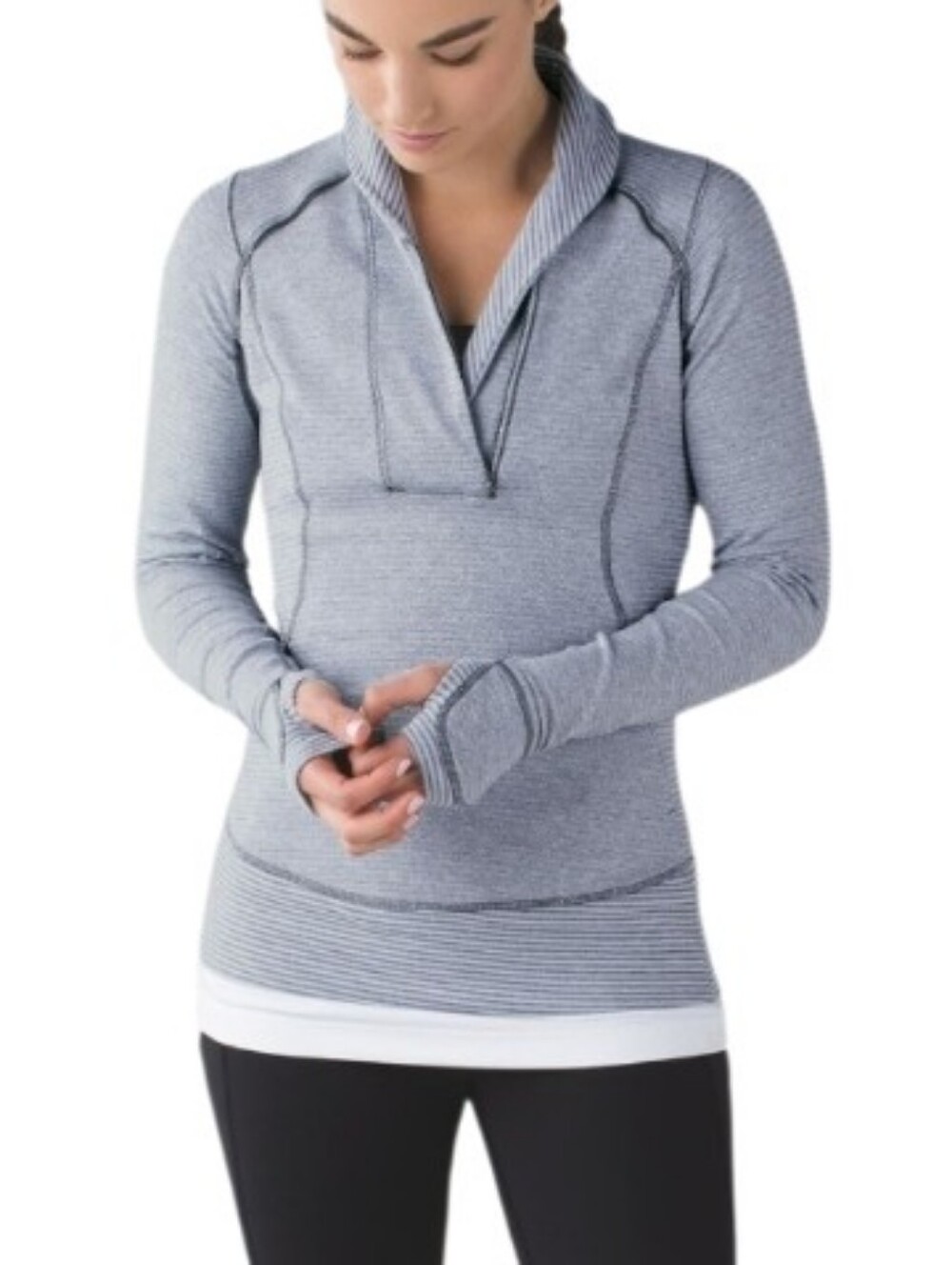 Lululemon Think Fast Pullover In Mini Check Pique White Heathered Slate